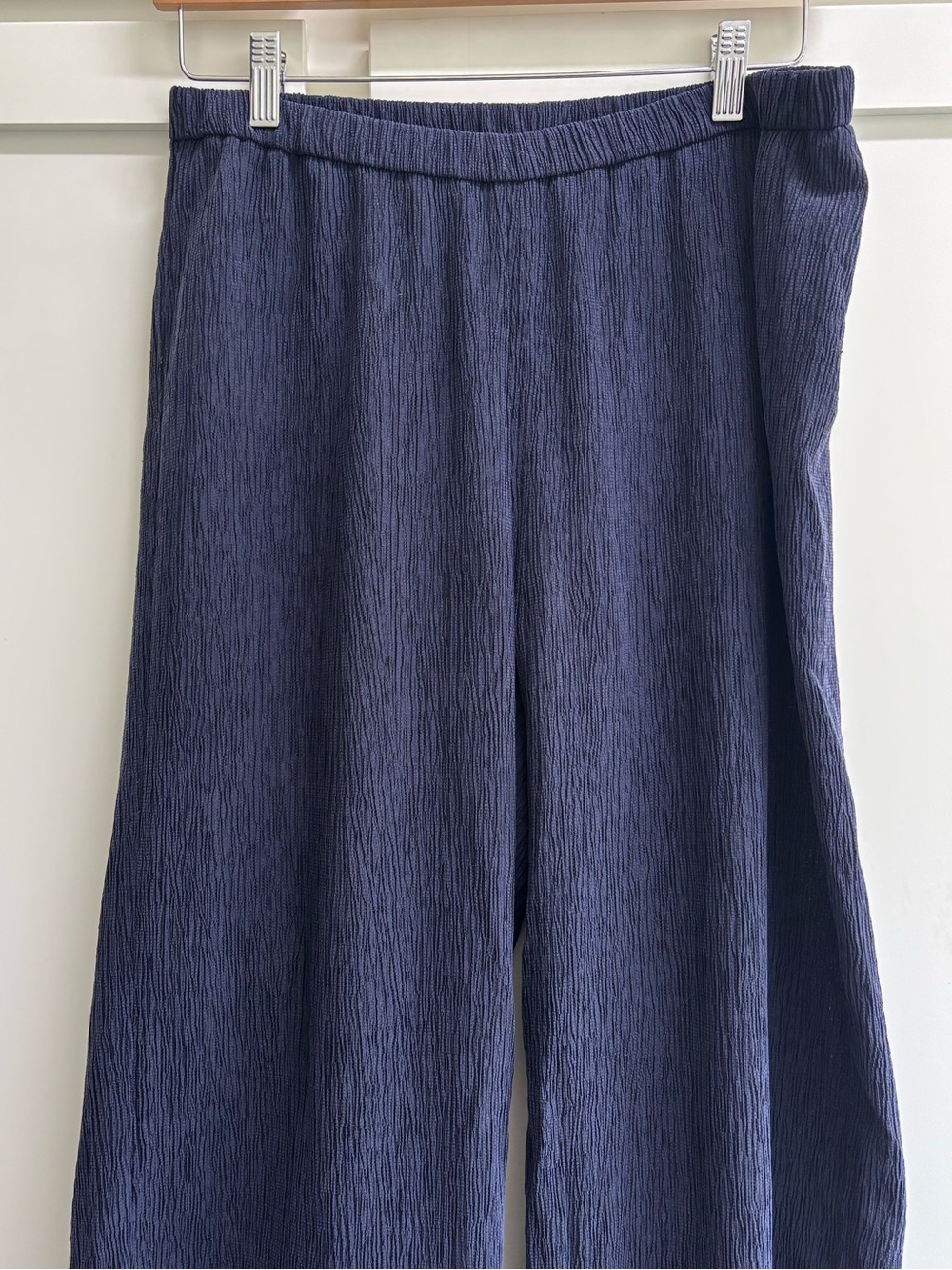 Eileen Fisher Woven Plissé Wide-Leg Pant small petite blue pull on trouser - Picture 4 of 8